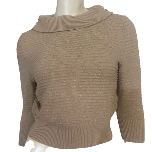 ST.JOHN Elegant Tan Sweater with Pearl Accents - Picture 1 of 10